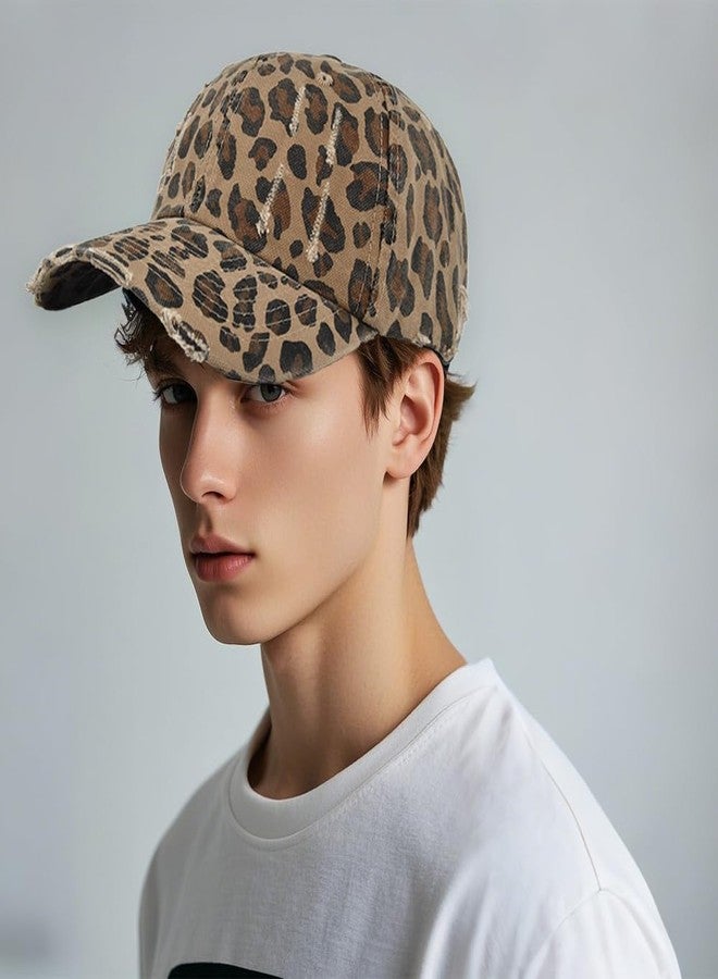 Ptduabenlu Leopard Baseball Cap for Men Women Adjustable Cotton Trucker Hats Dad Hat Classic Low Profile Plain Cap - Image 4